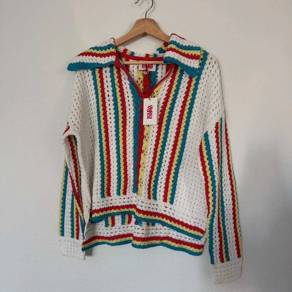 Solid & Striped colorful crochet knit Lola sweater NWT $248